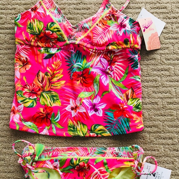 NWT HOBIE Girls TROPICAL California Style TANKINI BIKINI SWIMSUIT Size 12 - Picture 13 of 13